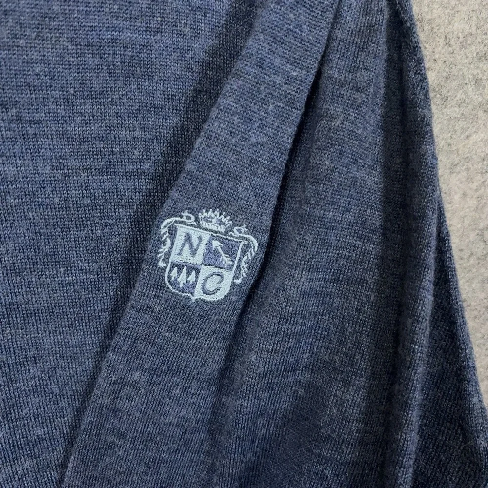 Johnnie O Merino Wool Blend Sweater Men Sz L Blue 1/4 Zip Lightweight LOGO